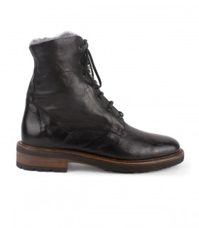 WOMEN'S BLACK LEATHER LACE-UP BOOT
